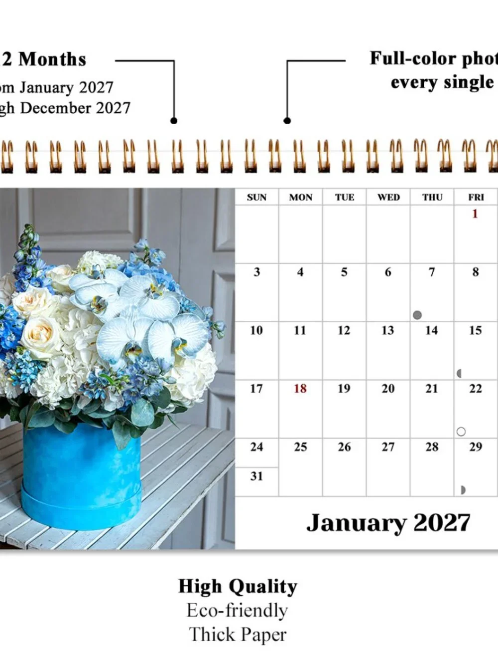 2027-12 Months Desk Calendar Desktop Planner with To-Do List (Bouquets)